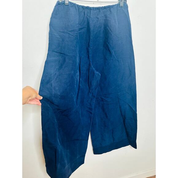 ONIA Dark Blue Linen Blend Wide Leg Drawstring Trousers Pants Size Medium - Picture 6 of 13